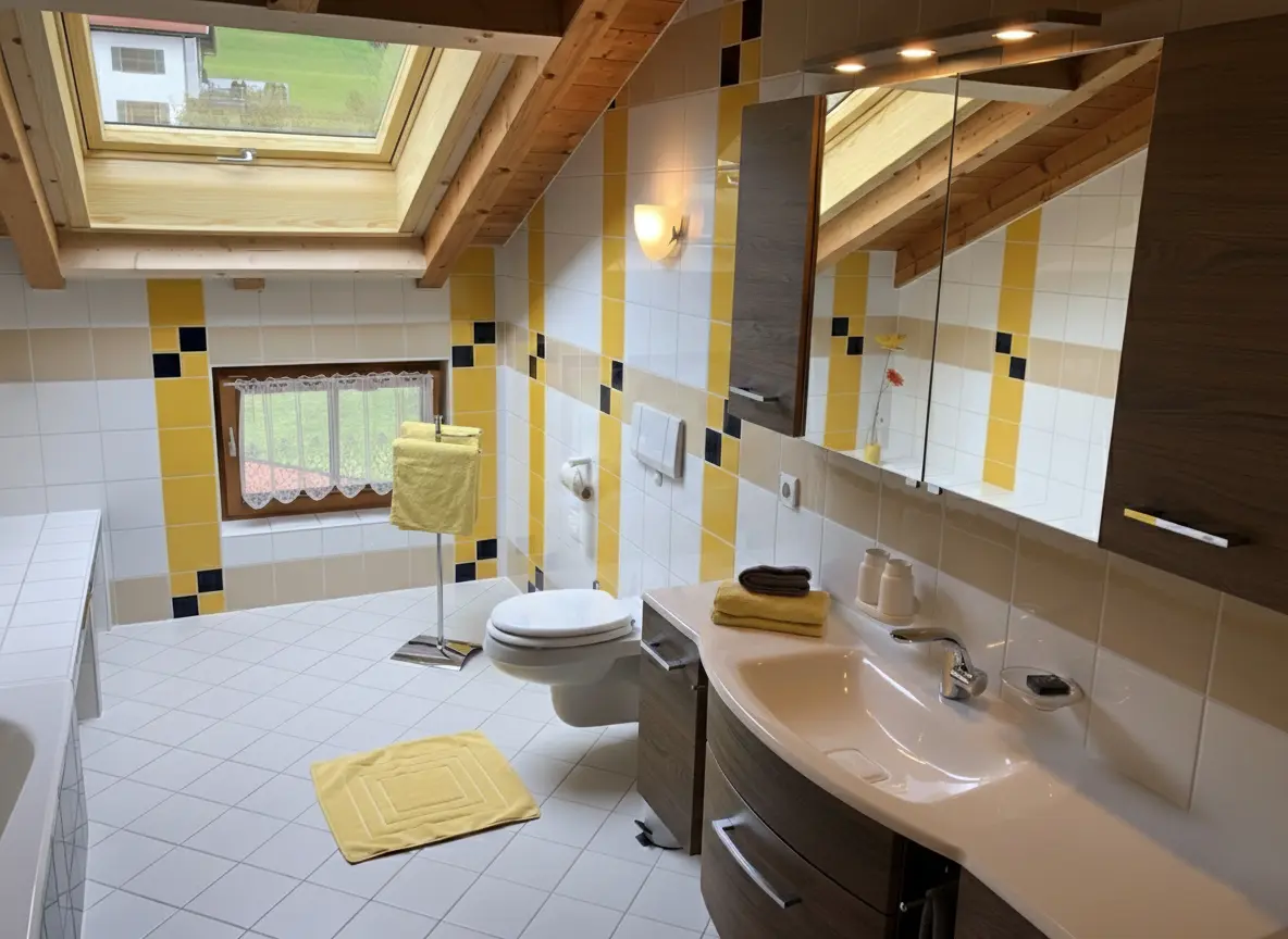 Großes modernes Badezimmer Modernes Badezimmer mit Badewanne, Dusche und neuem Waschtisch im Dachgeschoss Ferienwohnung Edelweiss